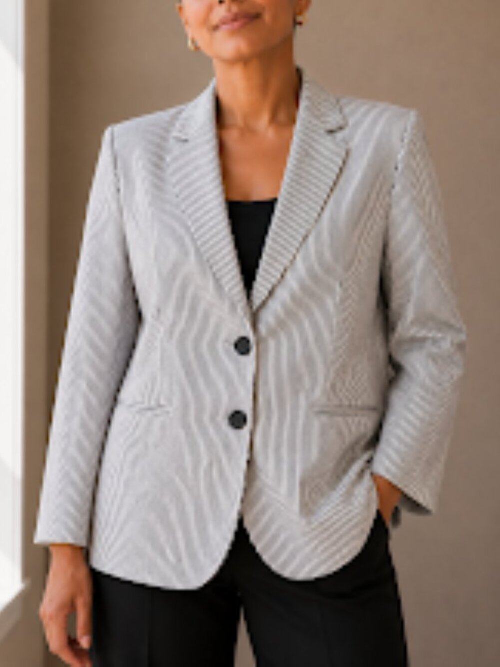 Jones New York Collection Woman Stretch Pinstripe Blazer 14W